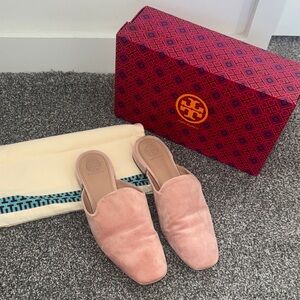 Tory Burch Blush Suede Mules